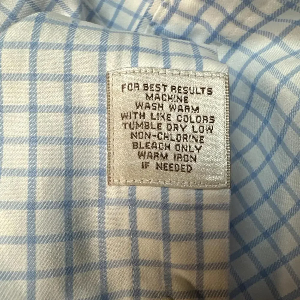 Peter Millar‎ Nanoluxe Shirt Mens L White Blue Check Cotton Collared Button Down